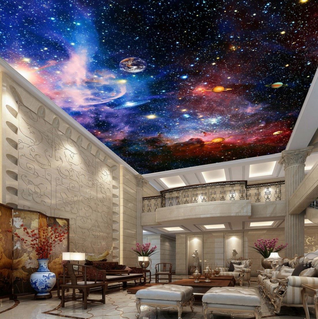3D 壁紙 1ピース 1㎡ 宇宙風景 星空 惑星 天井用 インテリア 装飾 寝室 リビング 耐...