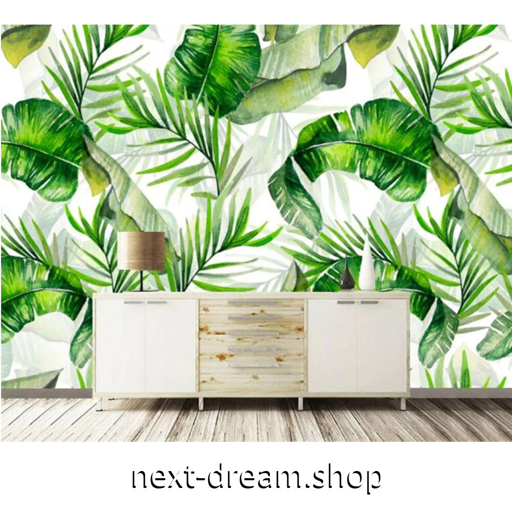 カスタム３d壁紙 1ピース 1m2 植物 葉 カフェ風 緑 白 南国 キャンバス地 クロス
