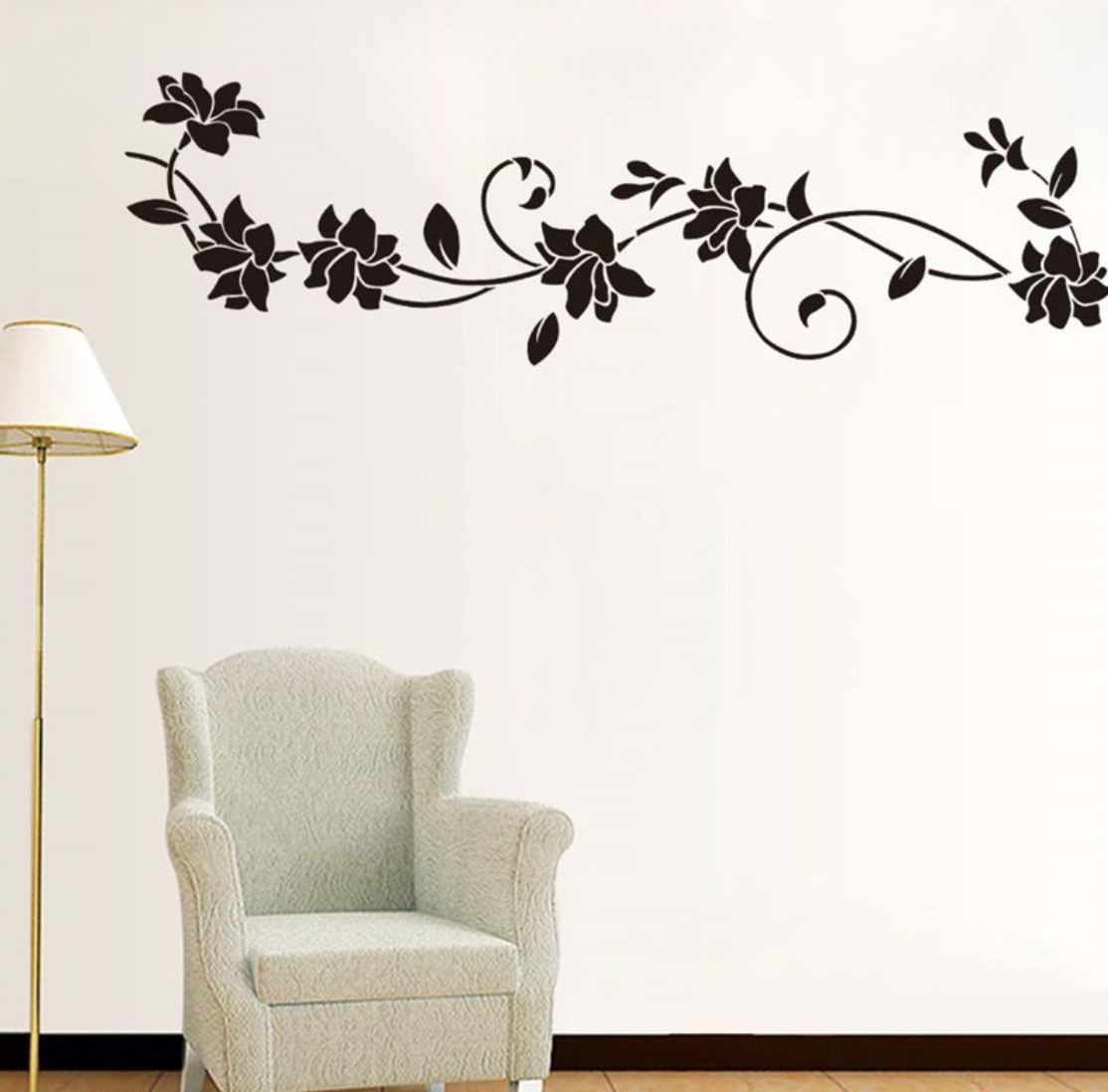ウォールステッカー 花 蔓 蔦 黒 影デザイン お洒落シール Diy デコ キッチン 寝室
