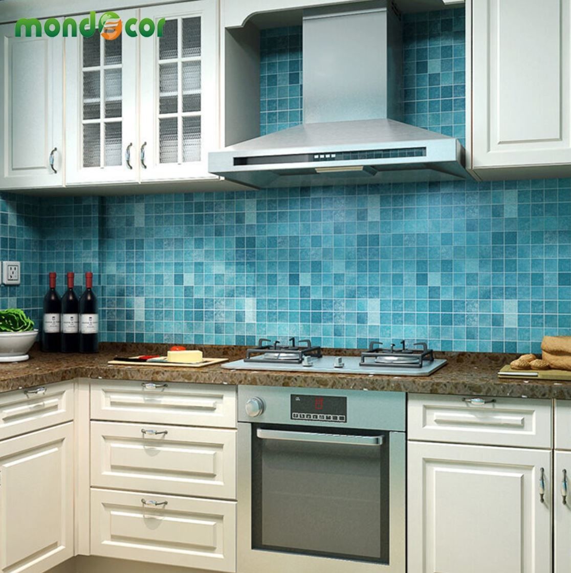 壁紙 45 300cm 正方形タイル 青 ブルー Diy リフォーム インテリア キッチン