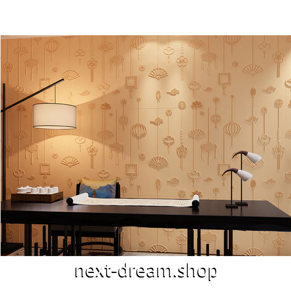３d壁紙 70 70cm 厚さ５ミリ 中国風模様 木の色 接着剤付 高級クロスステッカー