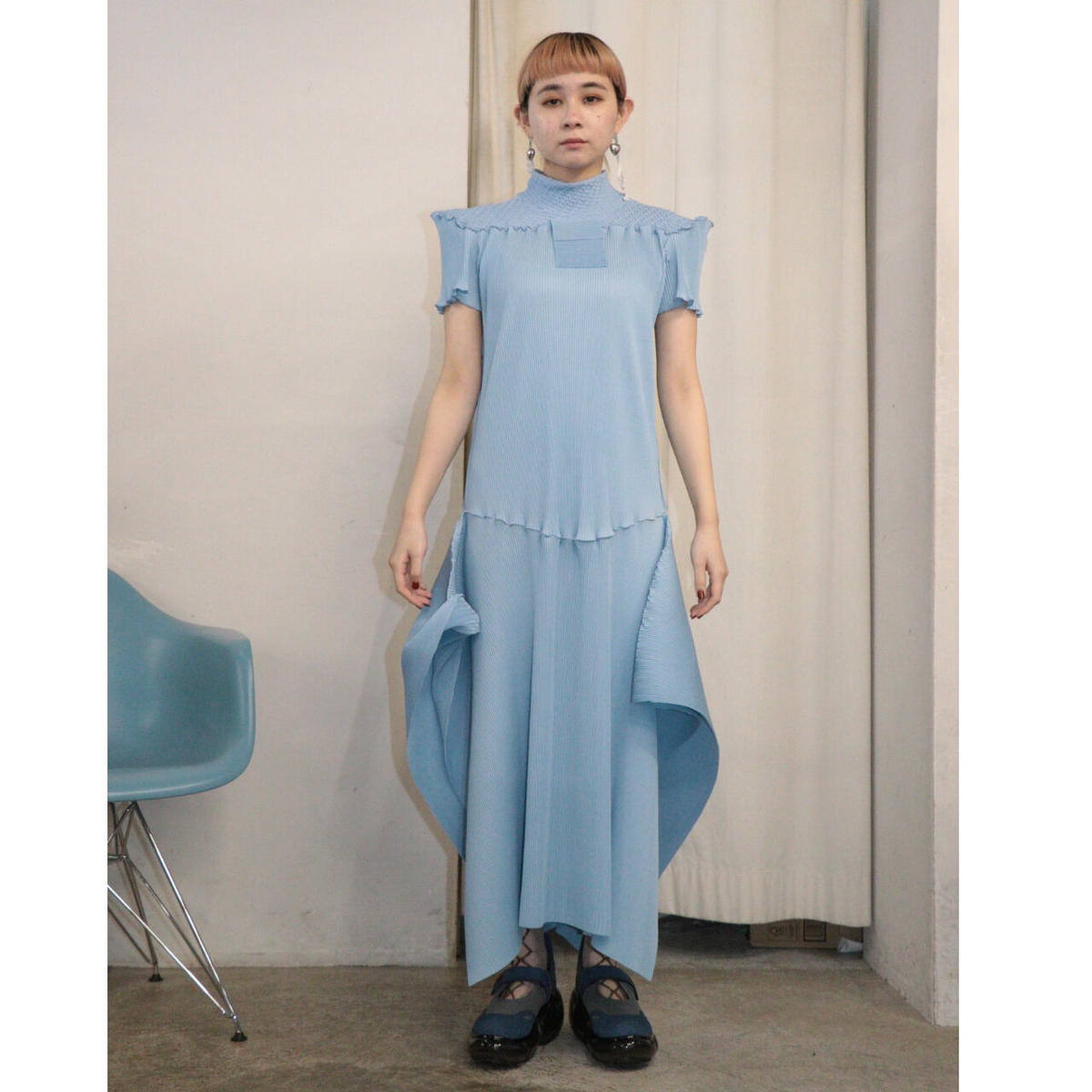 kotohayokozawa Shrink short sleeve dress (BLUE) TD23S-SHRD