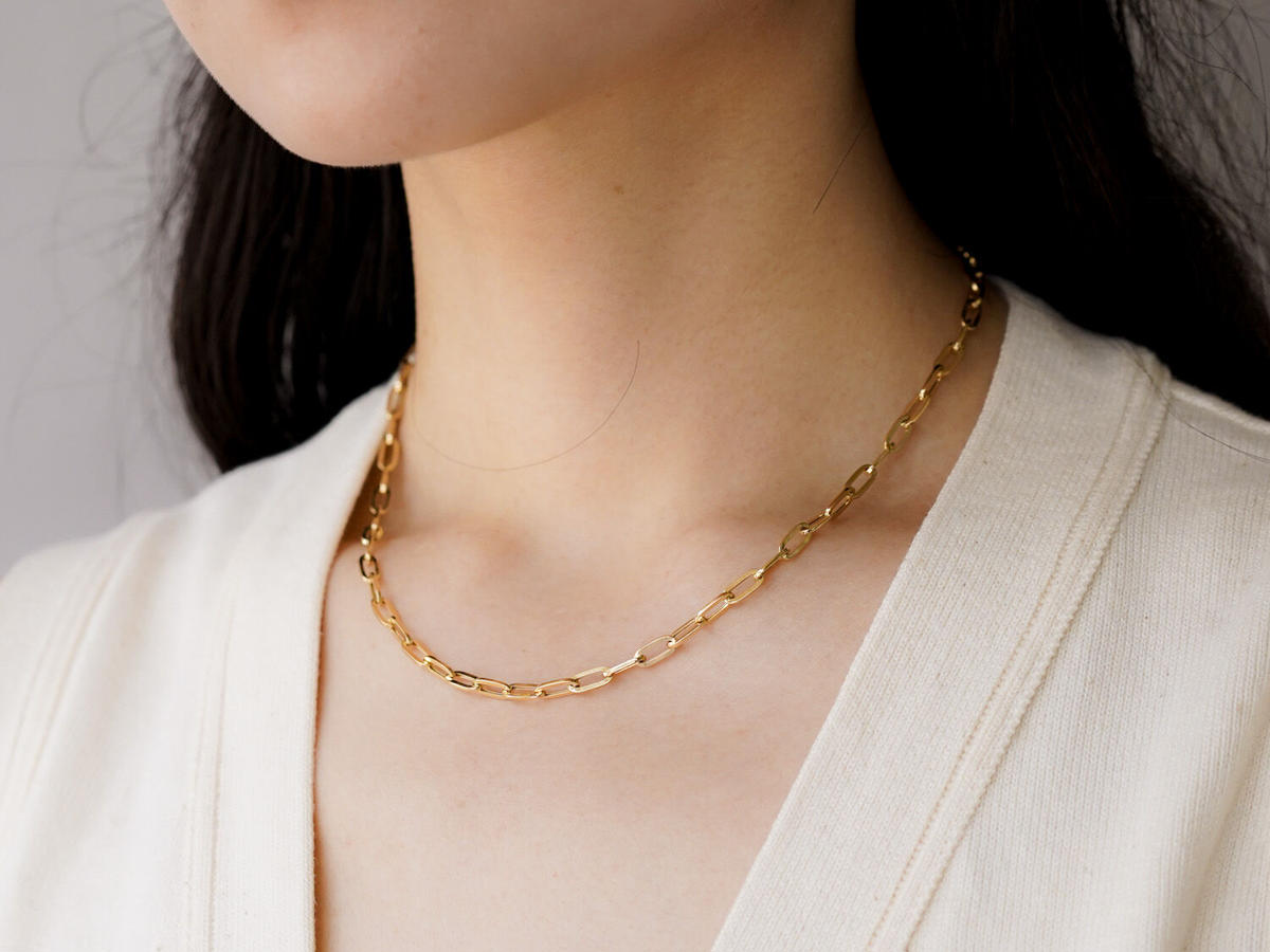 I'M OK Chain Bar K18 ネックレス 40cm - ペーパークリップチェーン(... I'M OK Chain Bar K18 ネックレス 40cm - ペーパークリップチェーン(...