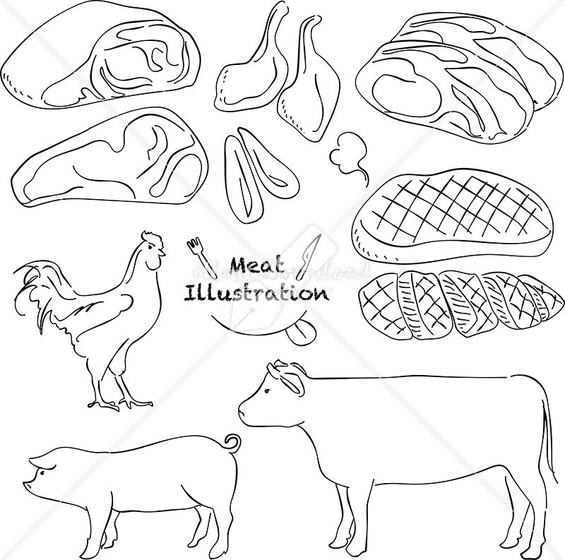 肉 鶏 豚 牛 あしらい ペン画 手書き Illust Download