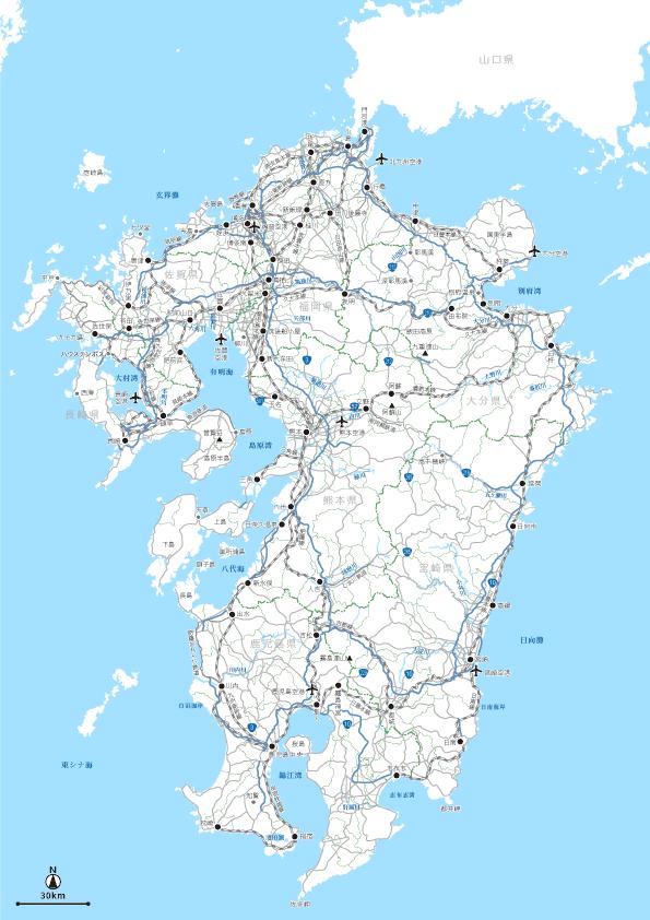 九州全域 島嶼部以外 道路地図 ベクター素材 Eps 日本語 地図素材をダウンロードにて