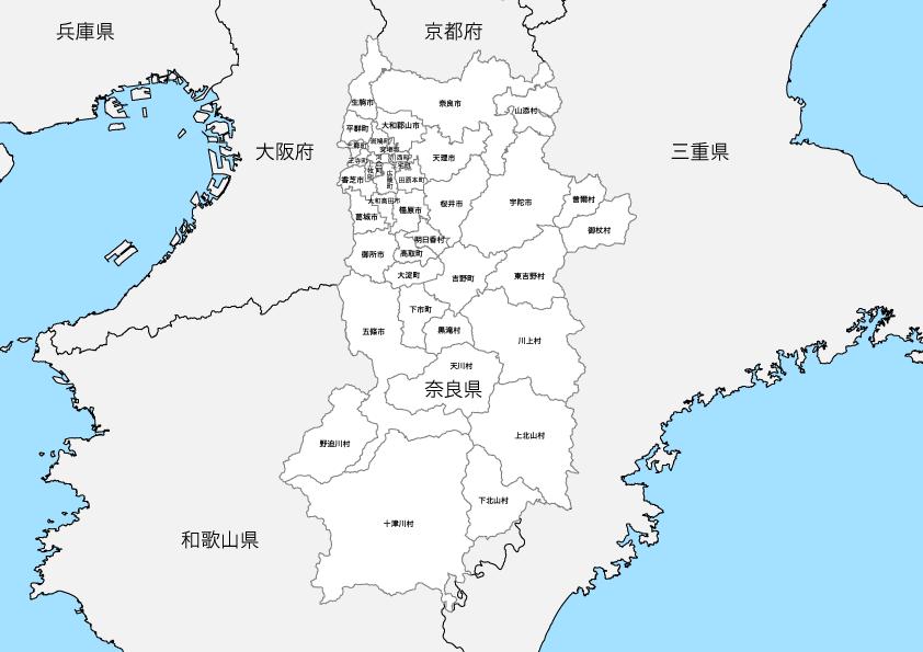 奈良県 市区町村別 白地図 Pdfデータ 地図素材をダウンロードにて販売するお店 今八商店