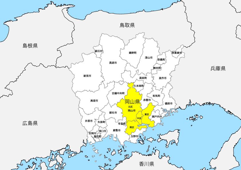 岡山県 市区町村別 白地図 Pdfデータ 地図素材をダウンロードにて販売するお店 今八商店