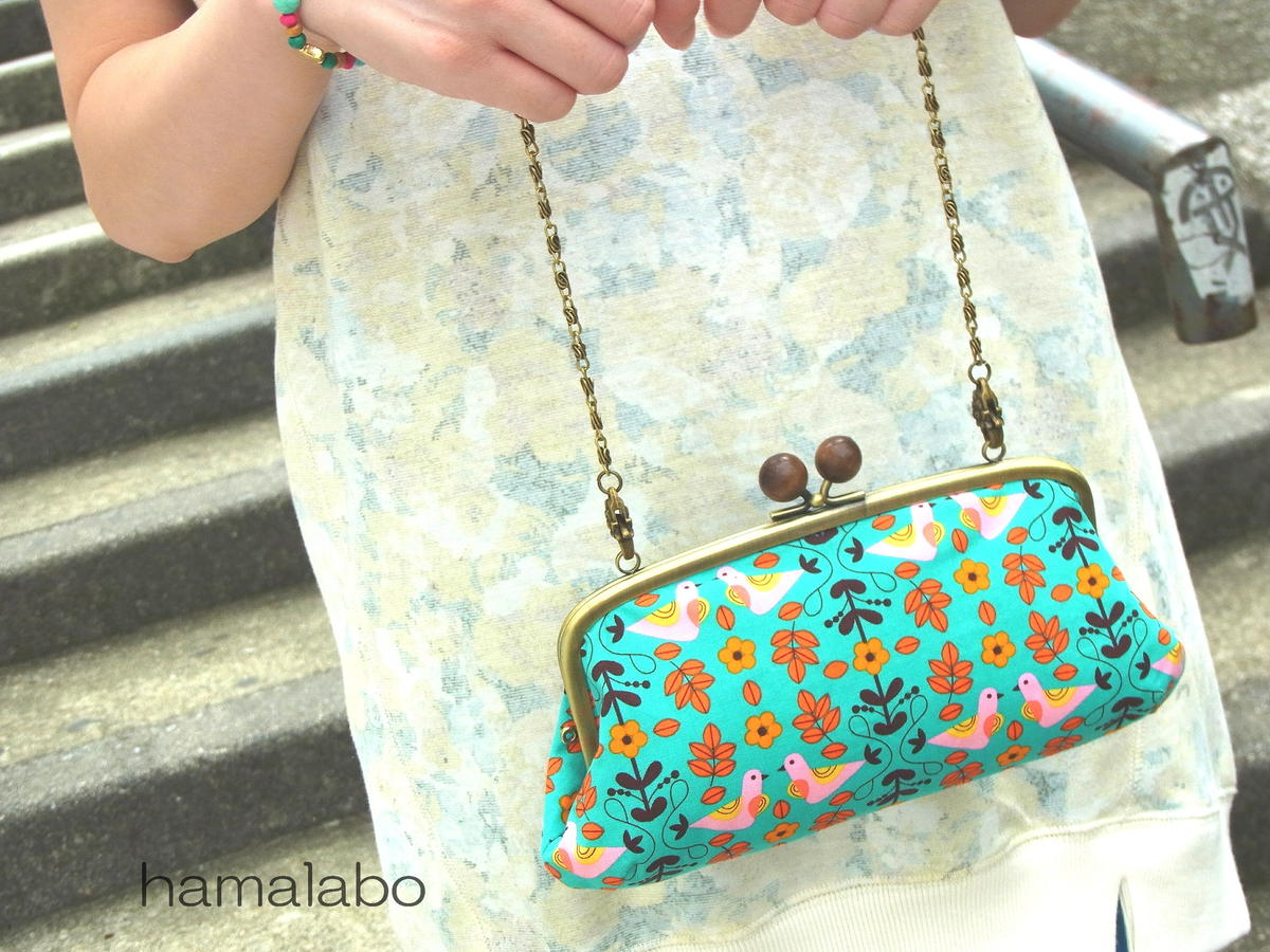 お取り置き作品:大人可愛いダブル口金の☆がま口ショルダーバッグ  