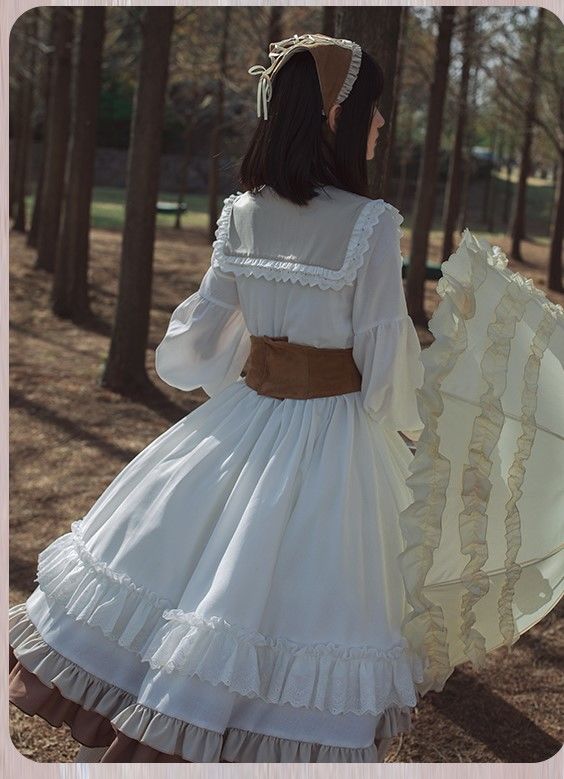 超爆安 ホワイト スクエアセーラーカラー Lo118 L コルセット付 アルテミス ギリシャ神話 長袖ワンピース クラシックロリィタ レディースファッション