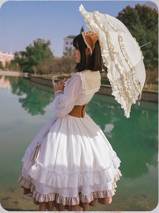 ホワイト スクエアセーラーカラー クラシックロリィタ 長袖ワンピース ギリシャ神話 アルテミス コルセット付 L Lo118 Ieltspolska Pl