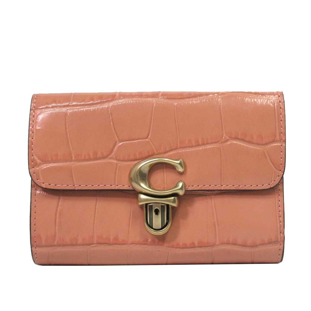 2022年5月新作下旬 COACH コーチ 折り財布 クロコ調 ライトコーラル