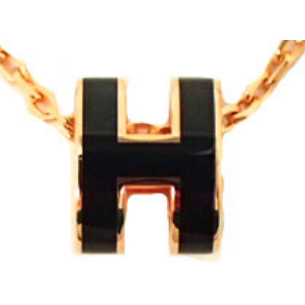 HERMESエルメス ミニポップHネックレス NOIR PINKGOLD色金具 H147992...