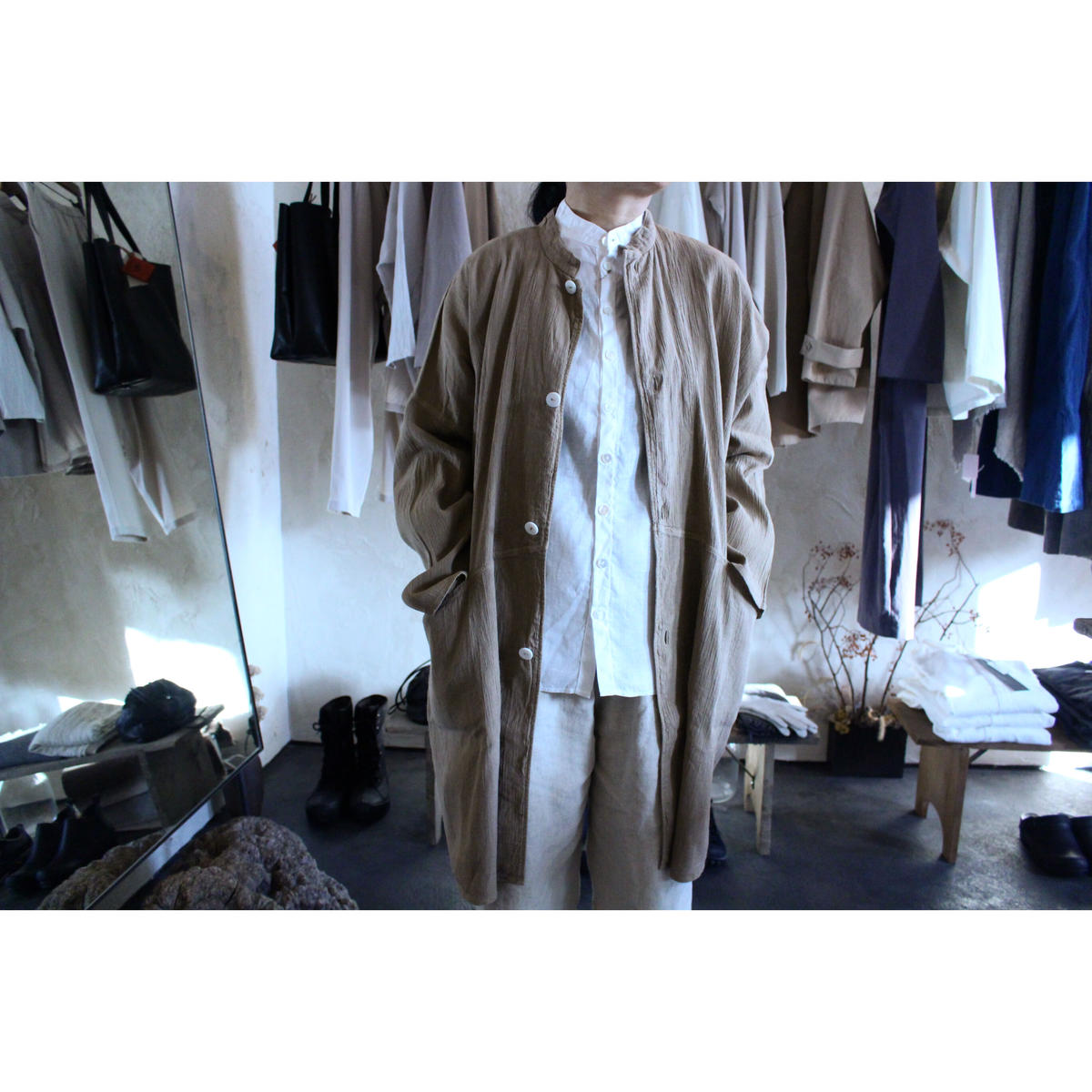 強撚大麻綿コート 胡桃(草木染) / MITTAN | SoL