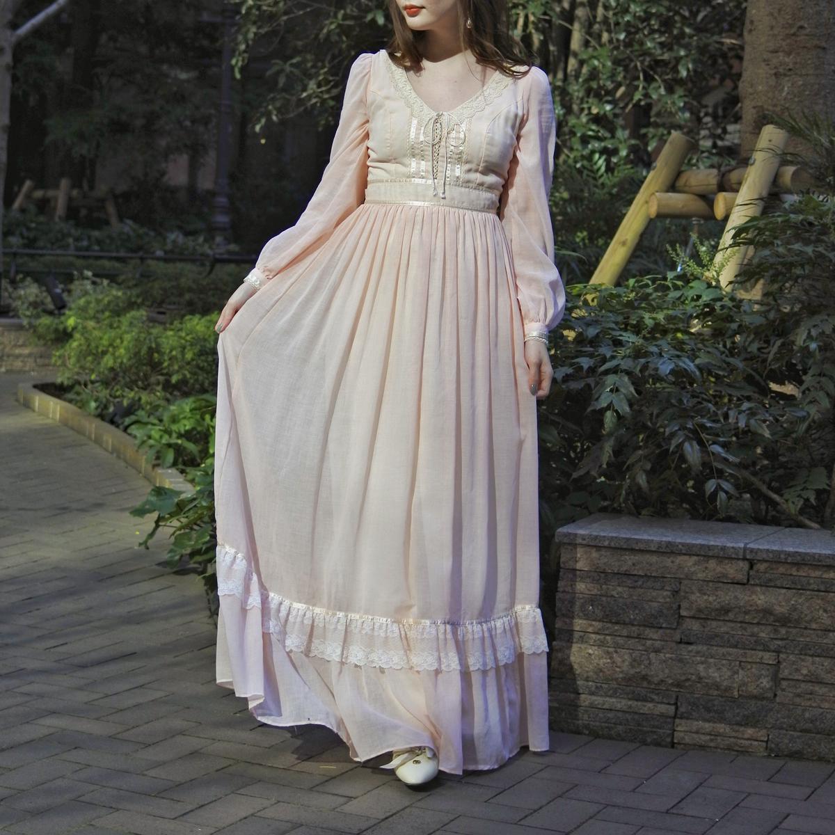 ファッションの Gunne Sax ジュースフィル ヴィンテージ ドレス ひざ丈