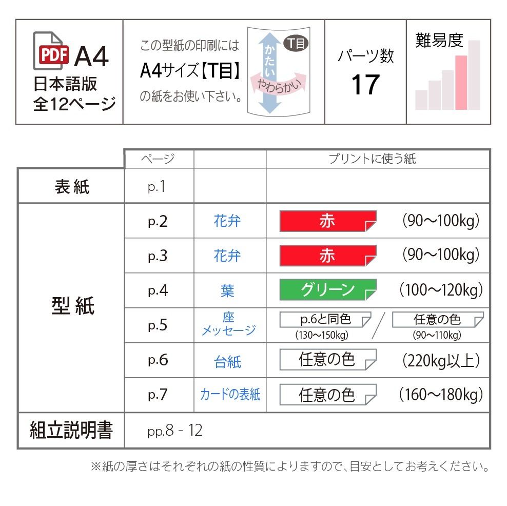 ダウンロード版の型紙 赤い薔薇 ポップアップカード Pdf Kagisippo