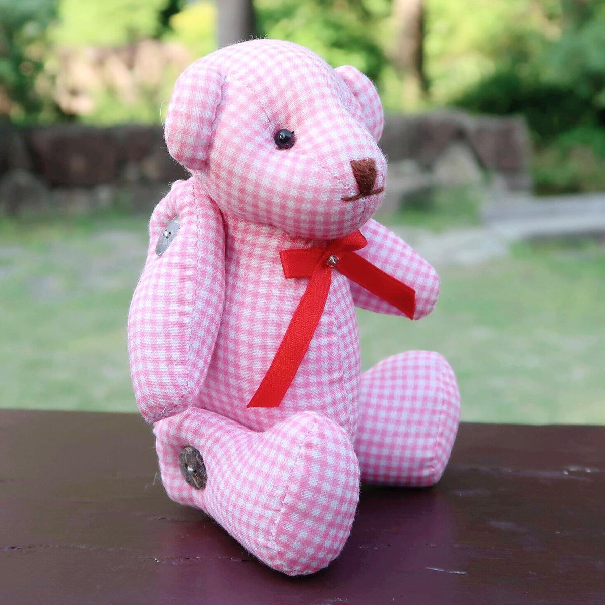 くまぬいぐるみ ピンクチェック Kaya Ko