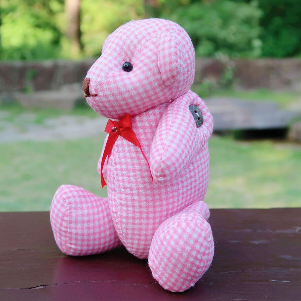 くまぬいぐるみ ピンクチェック Kaya Ko
