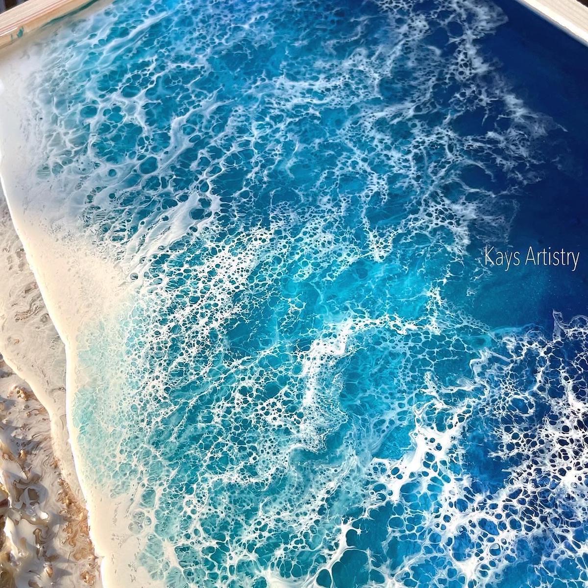 レジンアート【波のキャンパス】受注制作M様カスタムオーダー ブルーオーシャ