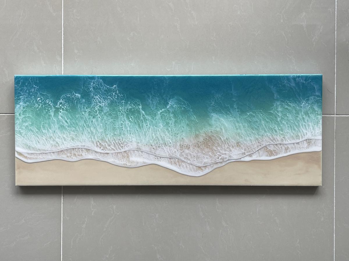 ☆現品 レジンアート【波のキャンパス】 エメラルドグリーンオーシャン