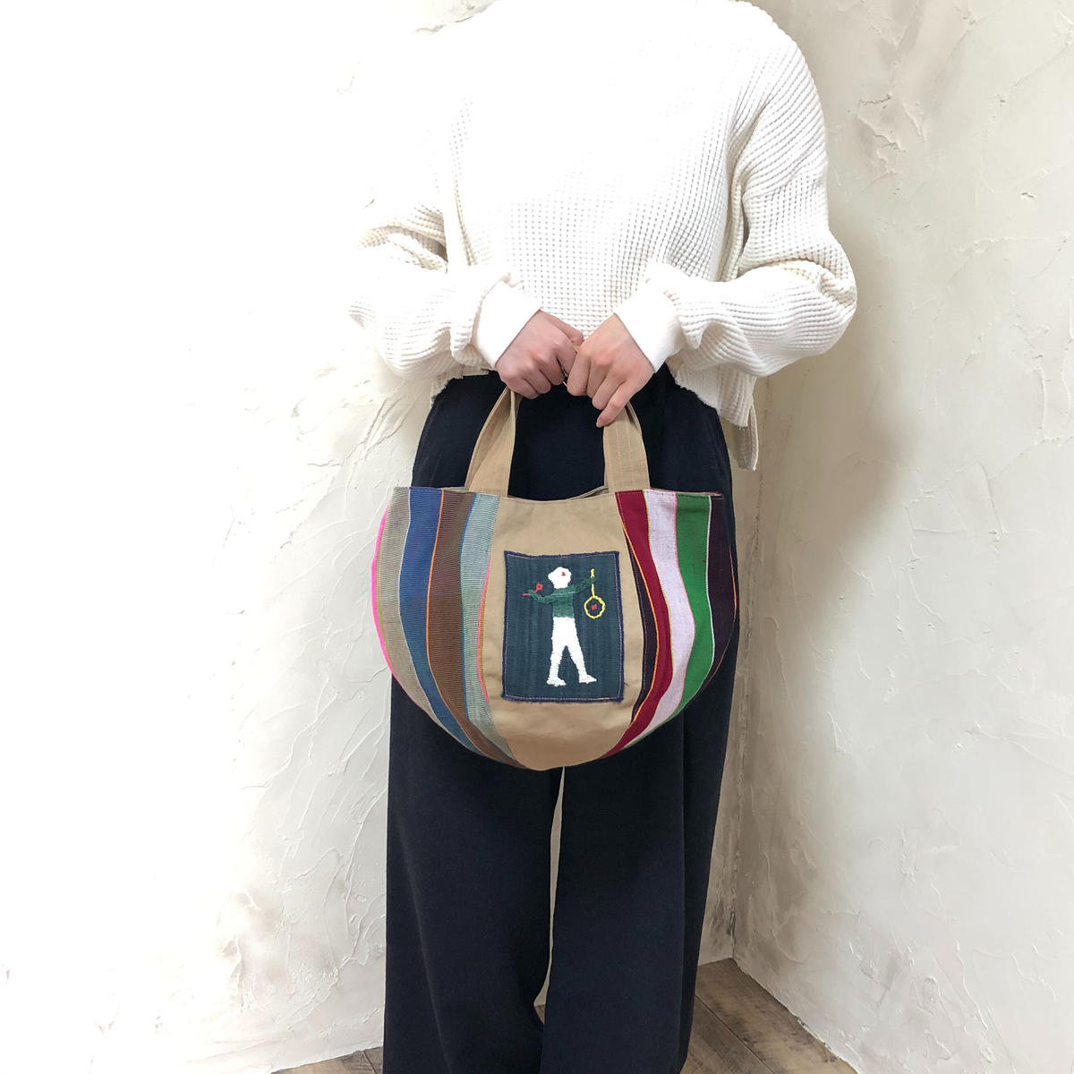 301|ミャンマー・パラウン族の手織り布とナガ族手刺繍ボニートート