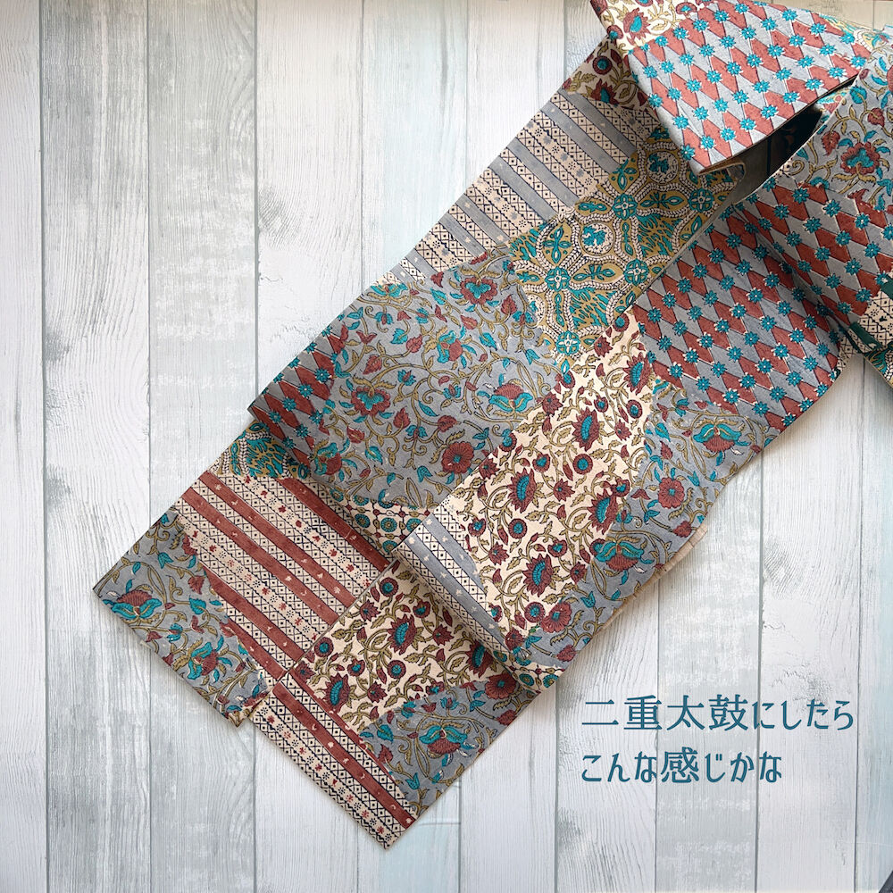 ギャラリー凛 半幅帯 刺繍 タッサーシルク パッチワーク
