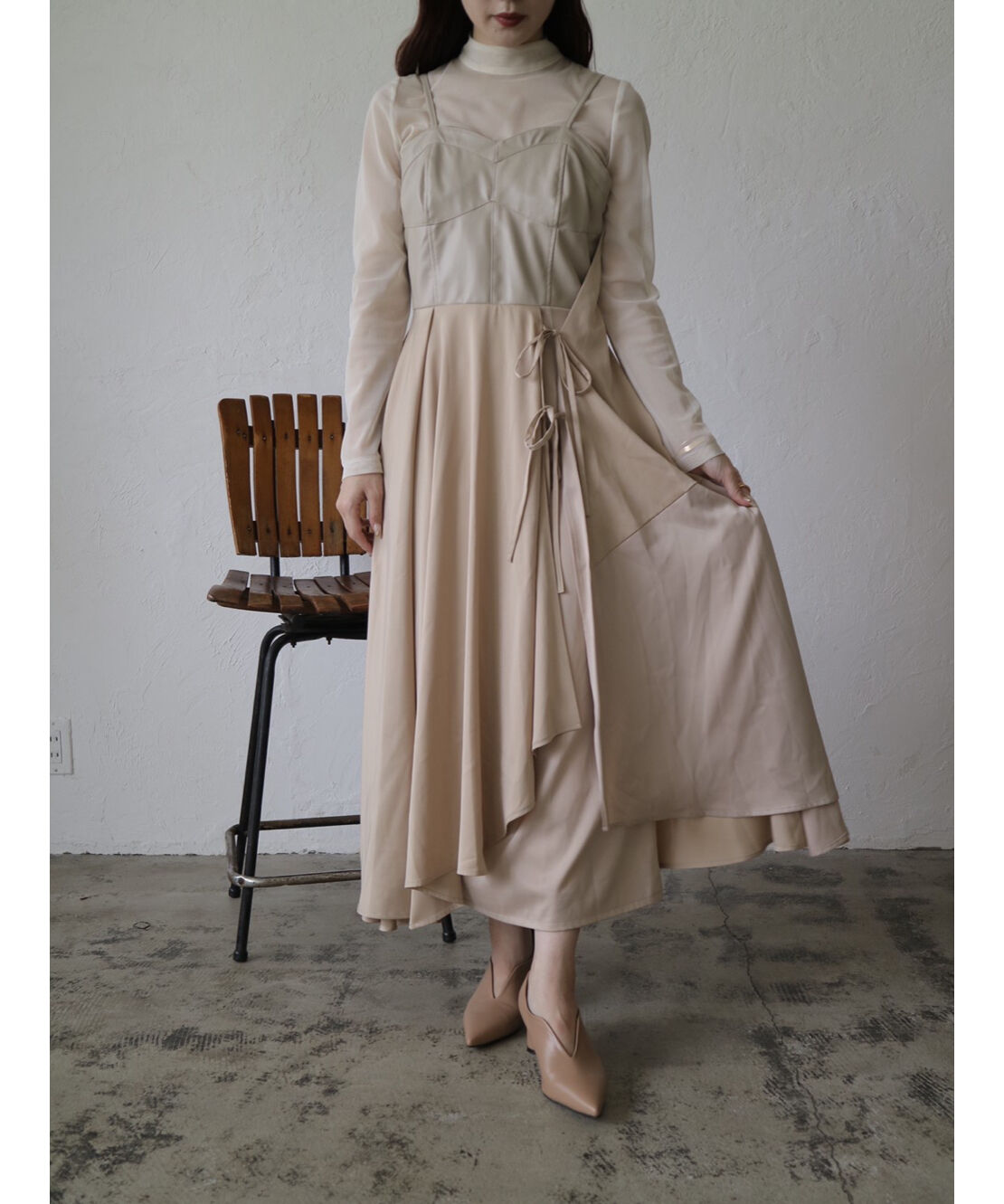 【Acka.】drape one-piece flower lace drape one-piece – Acka online store