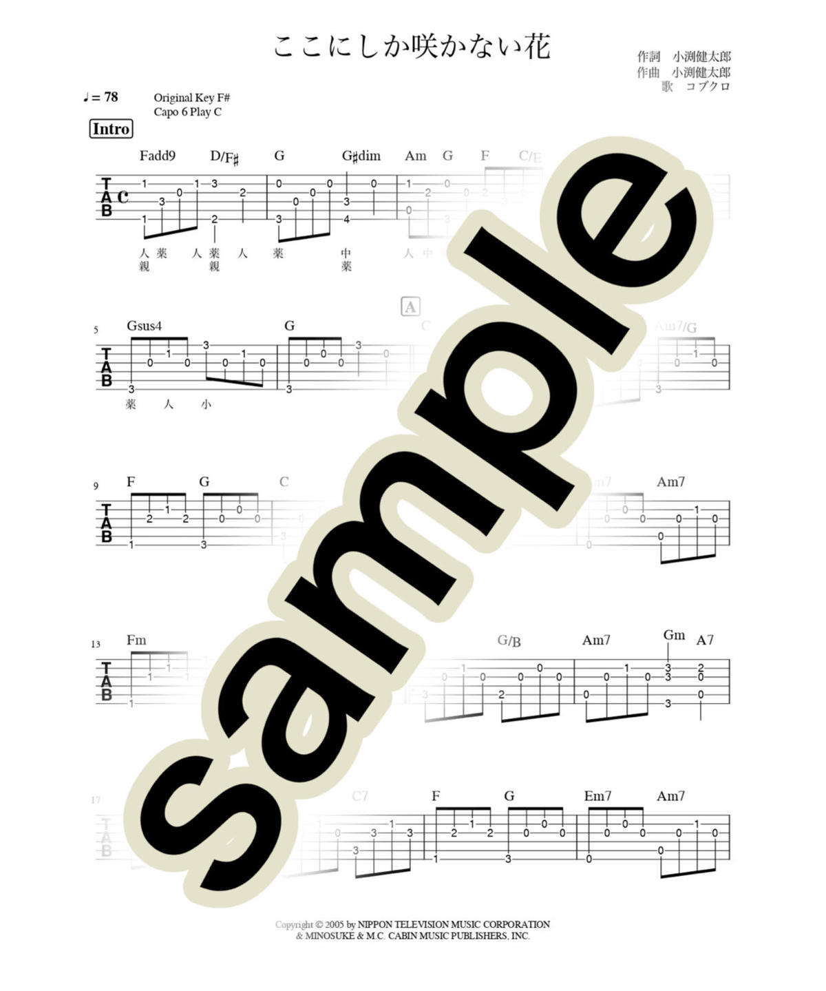 ここにしか咲かない花 コブクロ アコギ伴奏用tab譜 K K Guitars Store ここにしか咲かない花 コブクロ アコギ伴奏用tab譜 K K Guitars Store