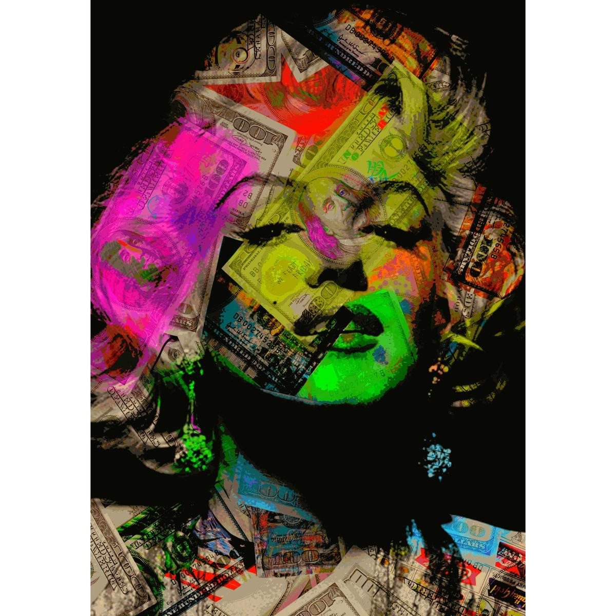 マリリンモンロー ドル札 コラージュアート キャンバス A1サイズ Blues K