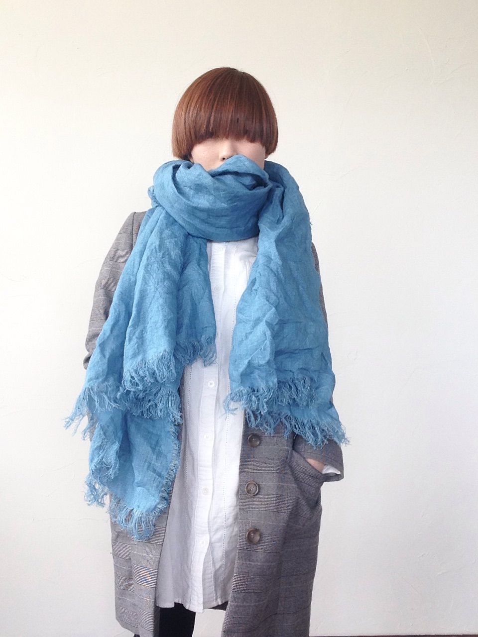あおもり藍 コラボ 育てるリネンストール 空色 Komo