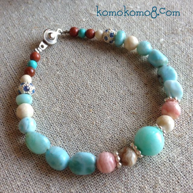 ♡ラリマー＆アマゾナイト♡インカローズ♡ワイヤーブレス♡ | komokomo
