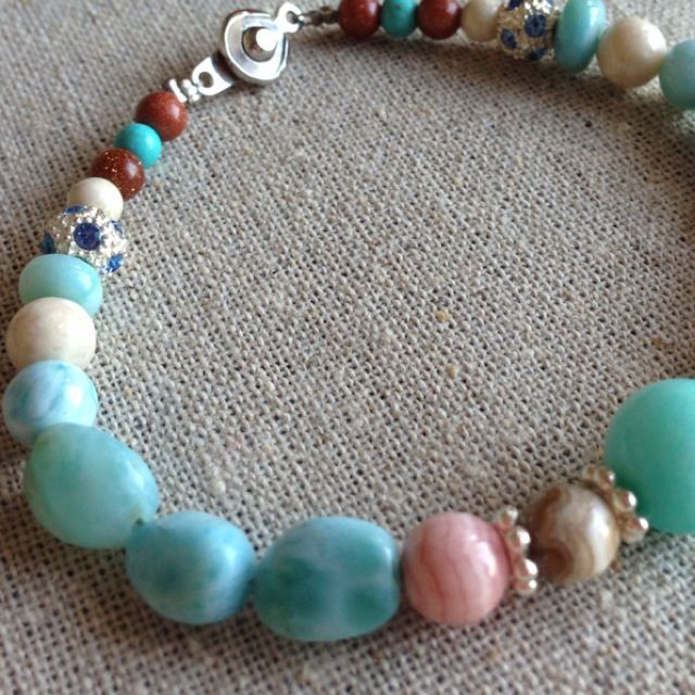 ♡ラリマー＆アマゾナイト♡インカローズ♡ワイヤーブレス♡ | komokomo