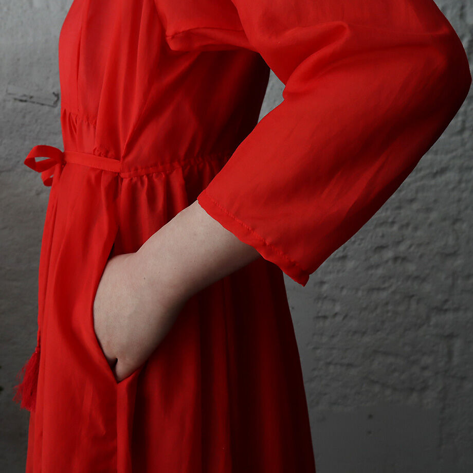 Tabrik cotton silk gather dress (red) | nii-B |...