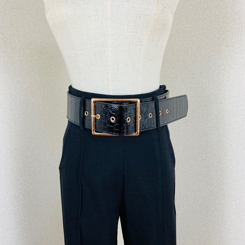 取り寄せ品 太バックルベルトがかっこいい ワンカラーハイウエストパンツ Lavender