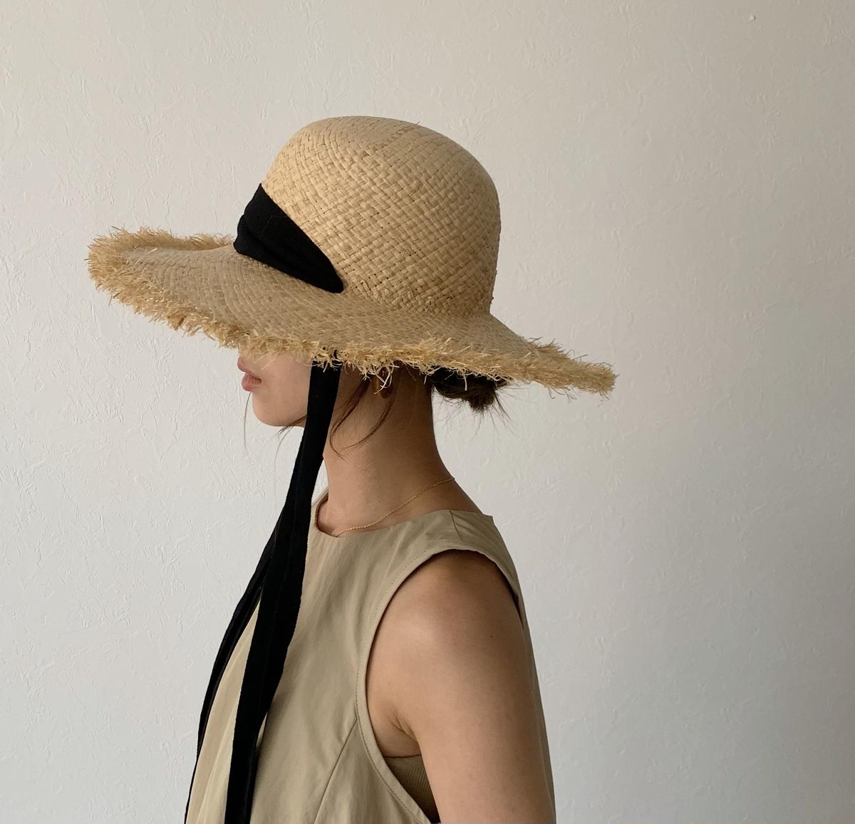 Cap 019 ラフィア つば広 ボーラーハット あご紐 L A V I S H G