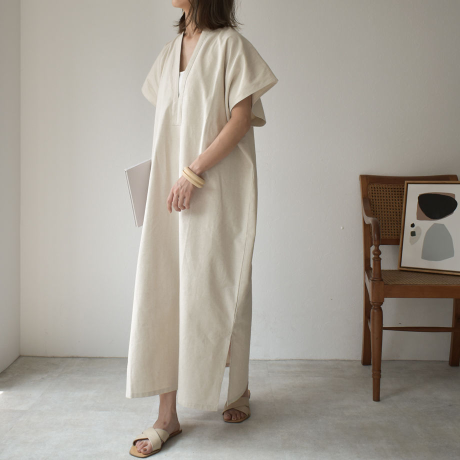 最安値挑戦 すぐ届く フーデッド チェック リネンブレンドカフタン 安心の日本製 Ostenfeld Nf De