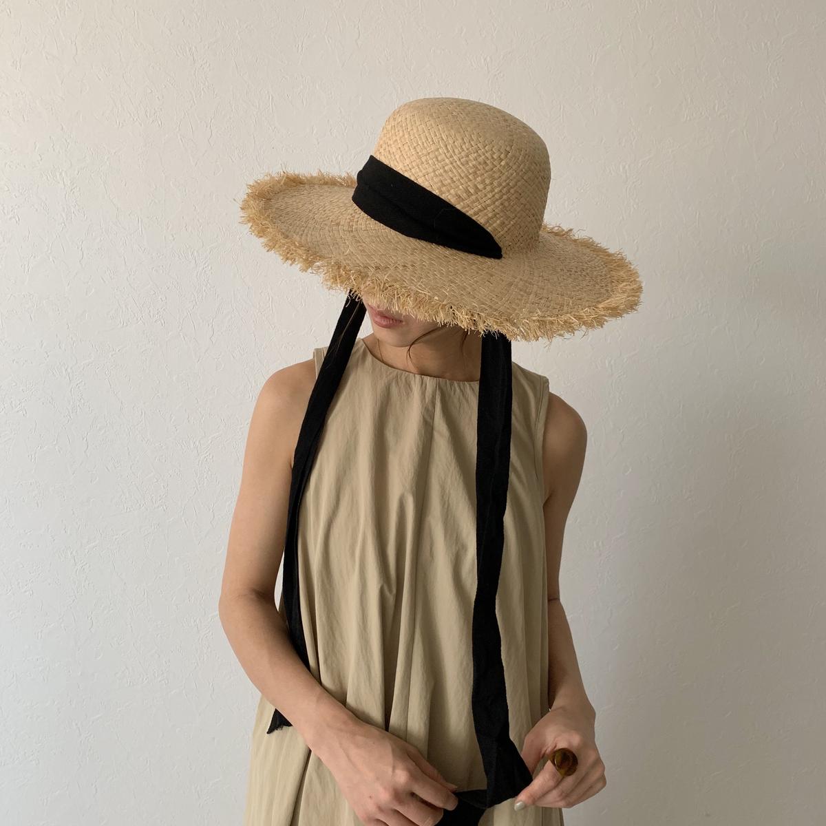 Cap 019 ラフィア つば広 ボーラーハット あご紐 L A V I S H G