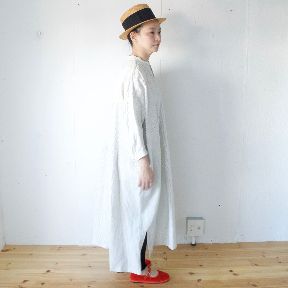 suzuki takayuki (スズキタカユキ) peasant dress II リネンストライプ ペザントドレス(ワンピース)
