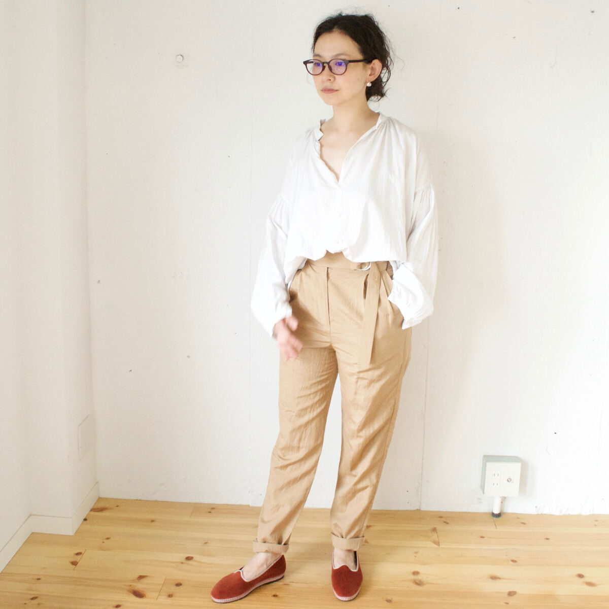 humoresque(ユーモレスク) リネンシルク テーパードパンツ waist belt pants