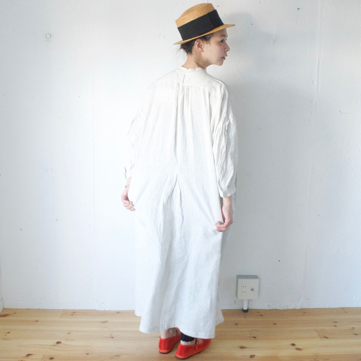 suzuki takayuki (スズキタカユキ) peasant dress II リネンストライプ ペザントドレス(ワンピース)