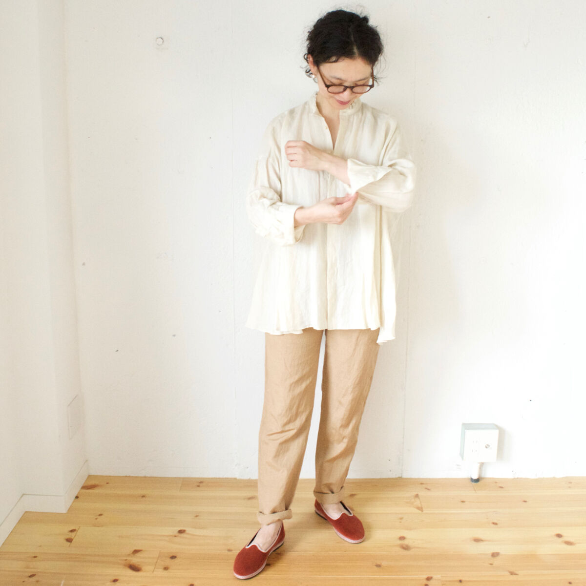 humoresque(ユーモレスク) リネンシルク テーパードパンツ waist belt pants