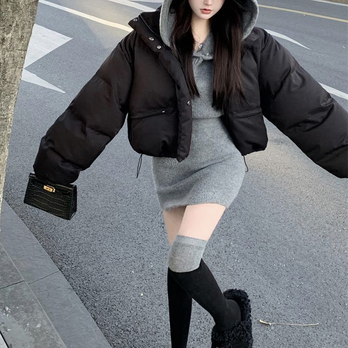 ショート丈 ダウンジャケット ハイネック オーバーサイズ ゆったり シンプル 韓国ファッション