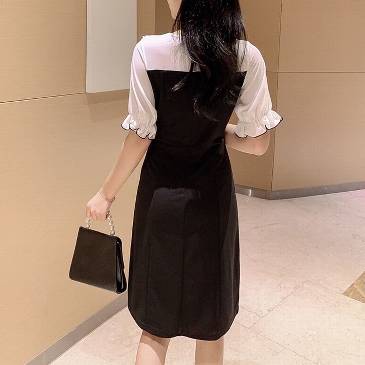 レディース 襟付 フロントボタン ロングワンピース パフスリーブ フリル ガーリー 韓国ファッ