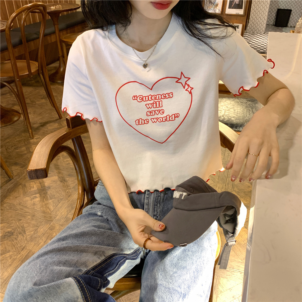クロップド丈 Tシャツ 半袖 ラウンドネック 夏 配色 韓国ファッション レディース ショート