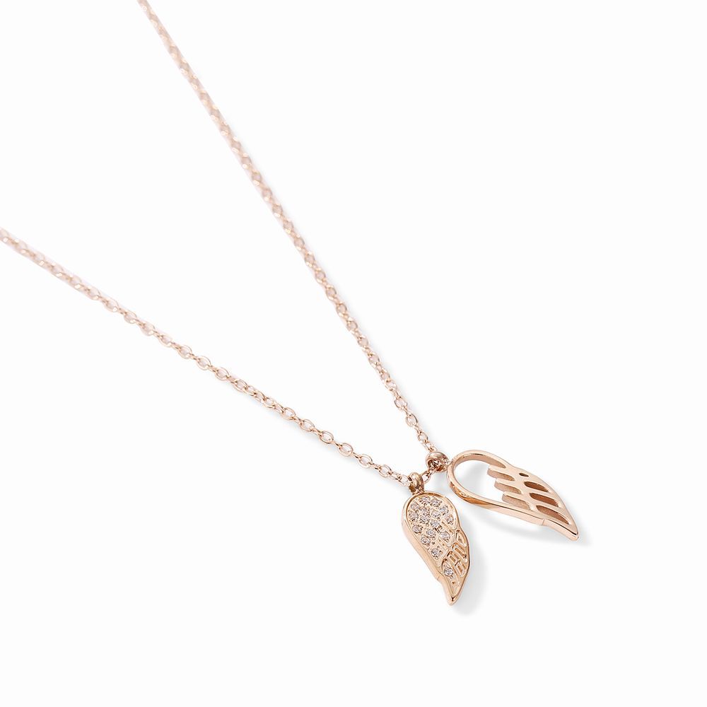 ネックレス 天使の羽モチーフ チェーン付 ピンクゴールド キラキラ 韓国アクセサリー 金属アレ