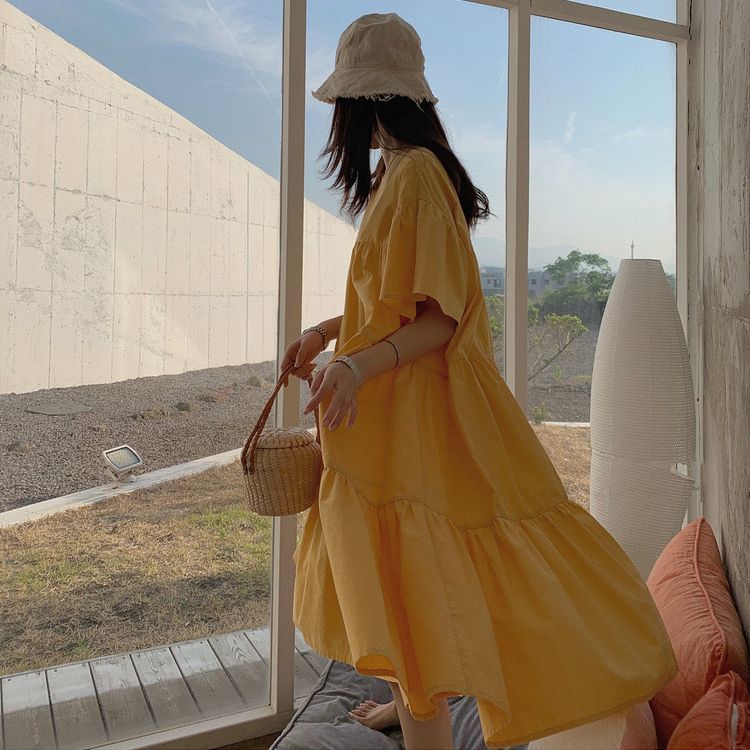 レディース ティアードワンピース フレアワンピース ハイウエスト ダボダボ ガーリー フェミニ