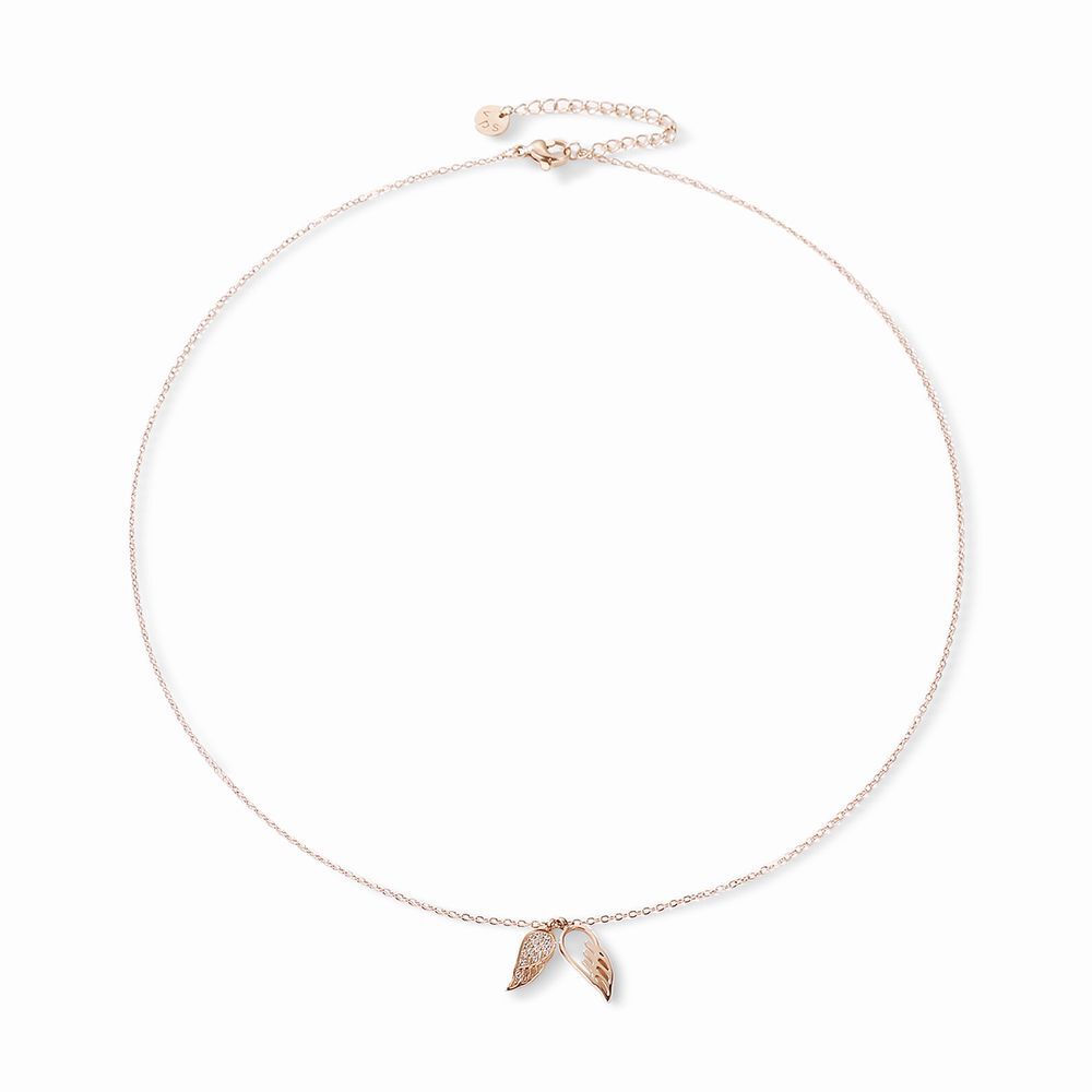 ネックレス 天使の羽モチーフ チェーン付 ピンクゴールド キラキラ 韓国アクセサリー 金属アレ