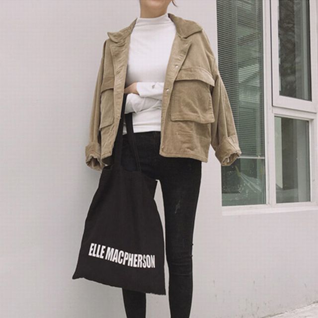 コーデュロイ ジャケット ショート丈 レディース アウター ルーズ シンプル 長袖 大人カジュアル 春 秋 韓国 韓国ファッション (DTC-598460320318)