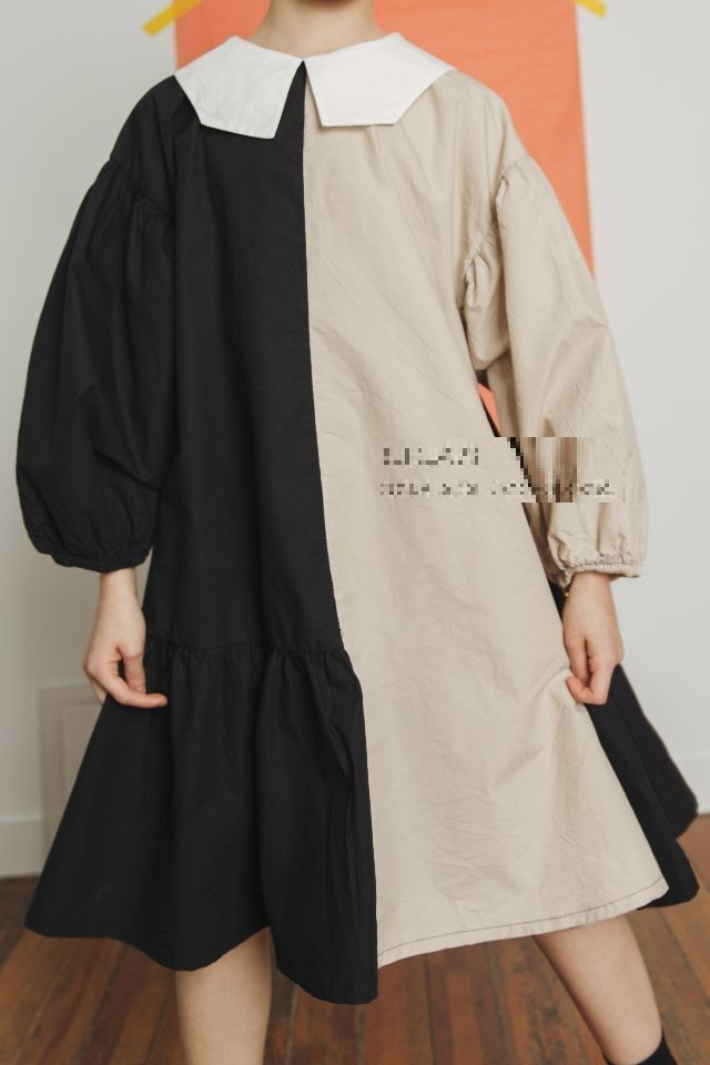 レトロ バイカラー ワンピース 女の子 子供 キッズ ボリューム袖 シフォン袖 フォーマルワン