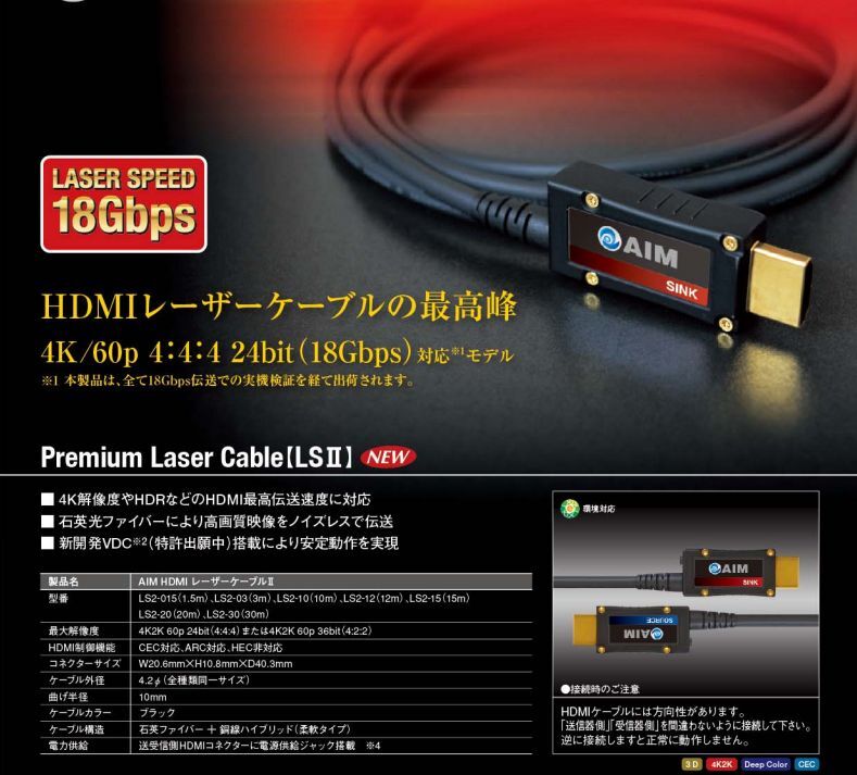 AIM電子 プレミアムHDMIレーザーケーブル 15m LS2-15 4K/60...