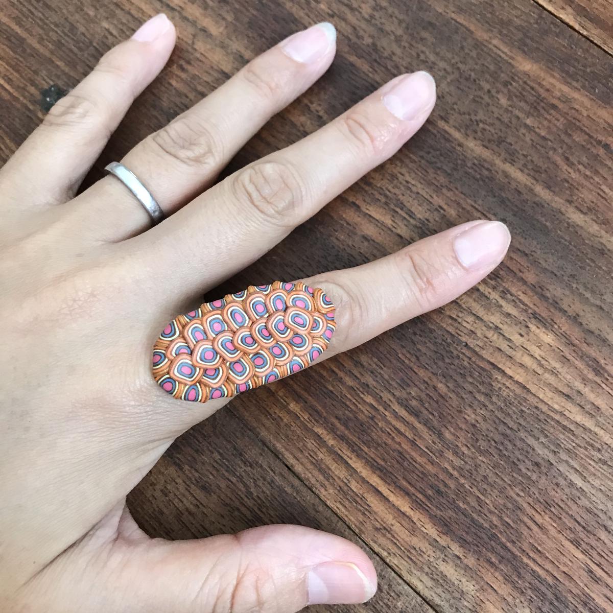 ぶつぶつだ円細長リング Gold Orange Pink Macree